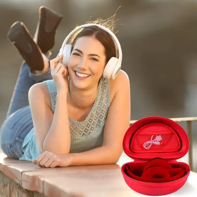 Alt view image 6 of 7 - Hard Headphone Case Compatible with Beats Solo 2 3 4, Solo Pro, Studio Pro and Studio3, Water-Resistant Travel Carrying Case with Mesh Pocket-Red