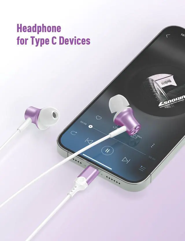 Alt view image 3 of 7 - USB C Plug in Headphones for Apple Wired Earbuds for iPhone 17 17e 16 Pro Max 16e 15 Type C Ear Buds Corded Earphones for Google/Pixel 10 10a 9 for Samsung/Galaxy S26 S25 S24 for Android Phone Purple