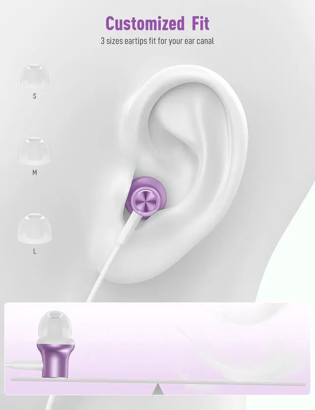 Alt view image 5 of 7 - USB C Plug in Headphones for Apple Wired Earbuds for iPhone 17 17e 16 Pro Max 16e 15 Type C Ear Buds Corded Earphones for Google/Pixel 10 10a 9 for Samsung/Galaxy S26 S25 S24 for Android Phone Purple