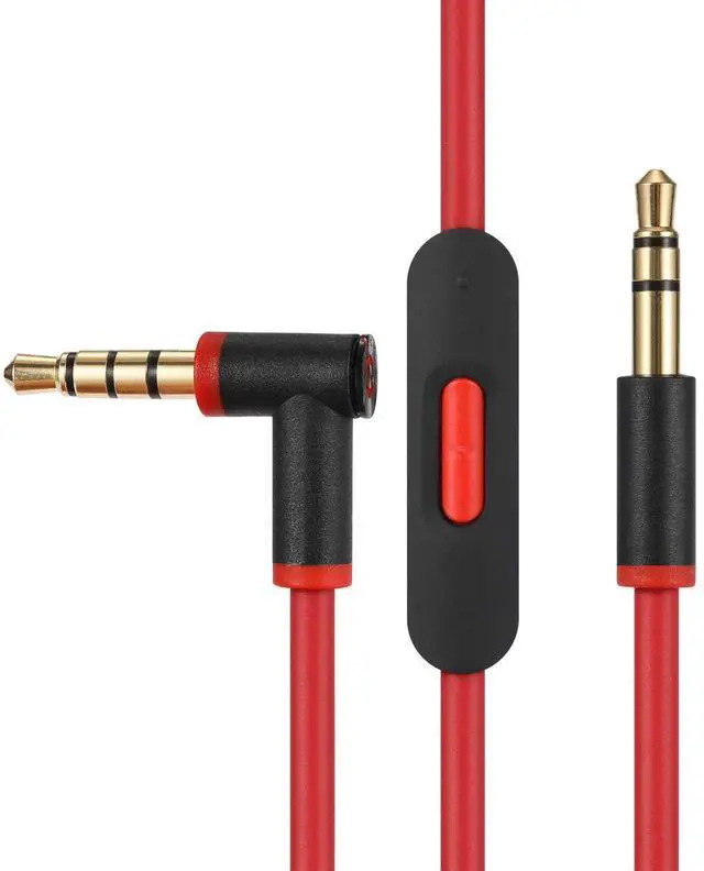 Main image of Replacement Audio Cable Cord Wire with in line Microphone and Control for Beats by Dr Dre Headphones Solo Studio Pro Detox Wireless Mixr Executive Pill (Black Red)