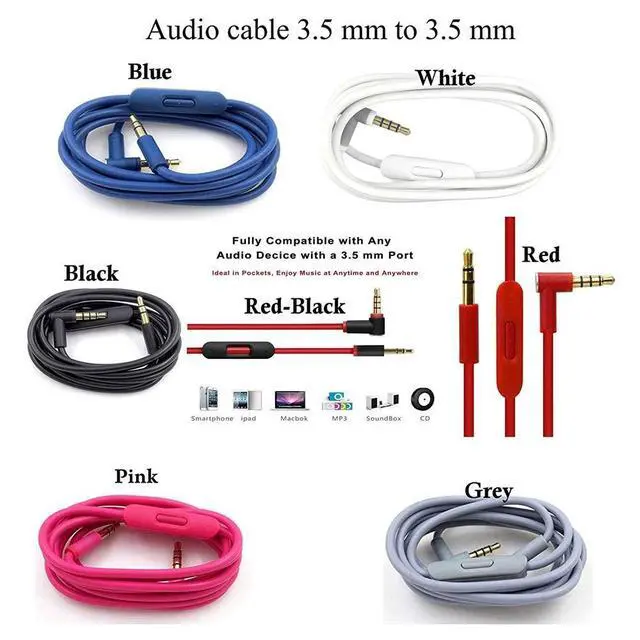 Alt view image 7 of 7 - Replacement Audio Cable Cord Wire with in line Microphone and Control for Beats by Dr Dre Headphones Solo Studio Pro Detox Wireless Mixr Executive Pill (Black Red)