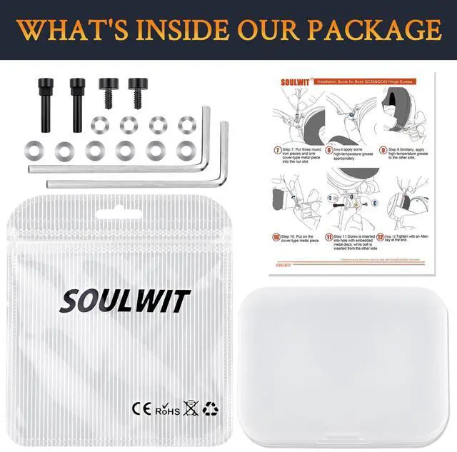 Alt view image 6 of 7 - Metal Swivel Pins Replacement Parts Kit for Bose QuietComfort 35/QC35/QC35 II/QC45/QuietComfort SE (QC SE)/Quiet Comfort Wireless Headphones, Hinge Screws Accessories and Gasket - Black