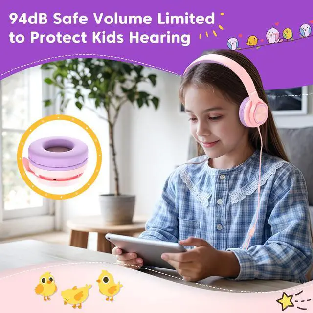 Alt view image 3 of 7 - Kids Headphones with 3.5mm & USB C Headphones Kids for School, Over-Ear for Boys Girls, Foldable Headphone Built-in Mic, Safe Volume for iPad/Travel/Tablets/Classroom, Back to School gift(Pink)