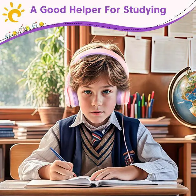 Alt view image 4 of 7 - Kids Headphones with 3.5mm & USB C Headphones Kids for School, Over-Ear for Boys Girls, Foldable Headphone Built-in Mic, Safe Volume for iPad/Travel/Tablets/Classroom, Back to School gift(Pink)