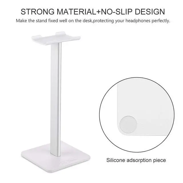 Alt view image 4 of 7 - Headphone Stand Headset Holder Gaming Headset Holder with Aluminum Supporting Bar Flexible Headrest Anti-Slip Earphone Stand for All Headphones, White