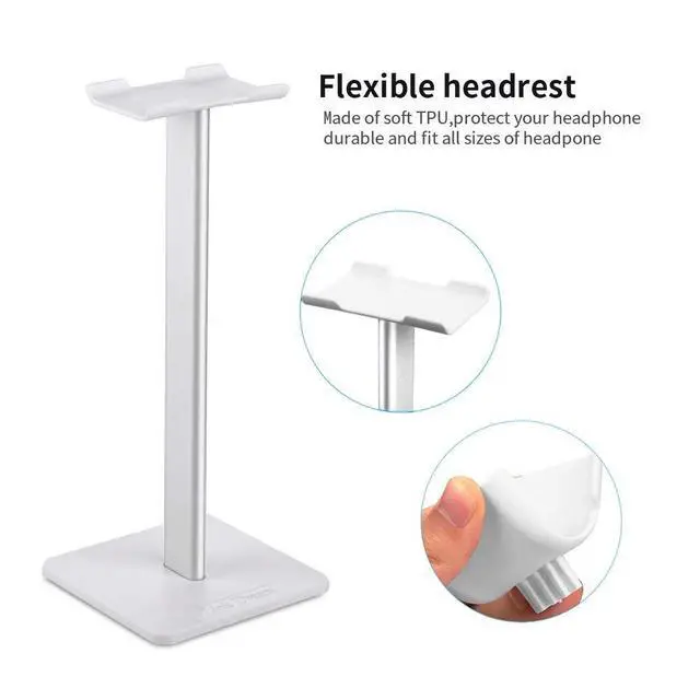 Alt view image 5 of 7 - Headphone Stand Headset Holder Gaming Headset Holder with Aluminum Supporting Bar Flexible Headrest Anti-Slip Earphone Stand for All Headphones, White