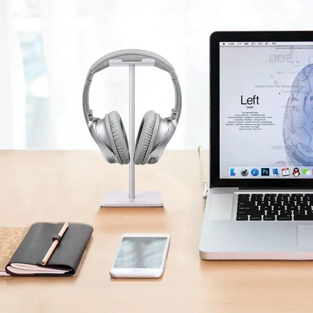 Alt view image 6 of 7 - Headphone Stand Headset Holder Gaming Headset Holder with Aluminum Supporting Bar Flexible Headrest Anti-Slip Earphone Stand for All Headphones, White