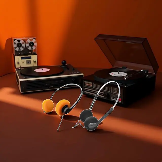 Alt view image 3 of 6 - 2 Pcs Retro On Ear Headphones, Wired Stereo Headphones, Headphone, Lightweight Portable Headphone with Adjustable Headband, Cassette Player, Over-Ear (Orange and Black)