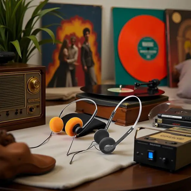 Alt view image 4 of 6 - 2 Pcs Retro On Ear Headphones, Wired Stereo Headphones, Headphone, Lightweight Portable Headphone with Adjustable Headband, Cassette Player, Over-Ear (Orange and Black)