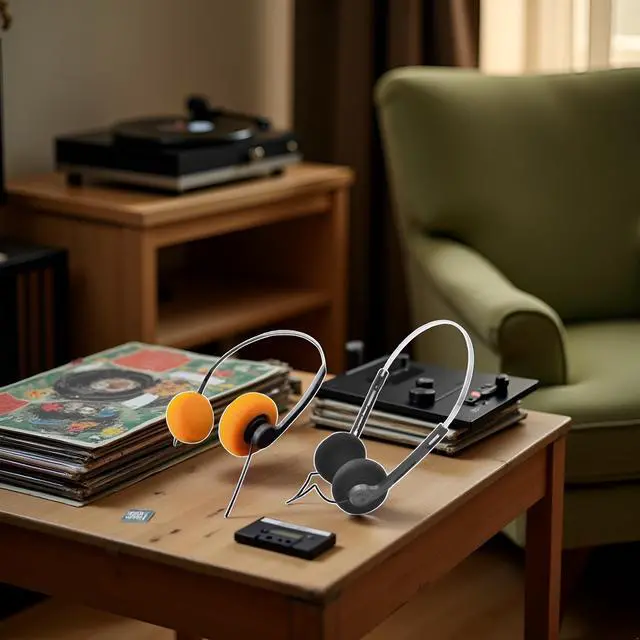 Alt view image 5 of 6 - 2 Pcs Retro On Ear Headphones, Wired Stereo Headphones, Headphone, Lightweight Portable Headphone with Adjustable Headband, Cassette Player, Over-Ear (Orange and Black)