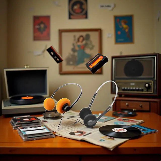Alt view image 6 of 6 - 2 Pcs Retro On Ear Headphones, Wired Stereo Headphones, Headphone, Lightweight Portable Headphone with Adjustable Headband, Cassette Player, Over-Ear (Orange and Black)
