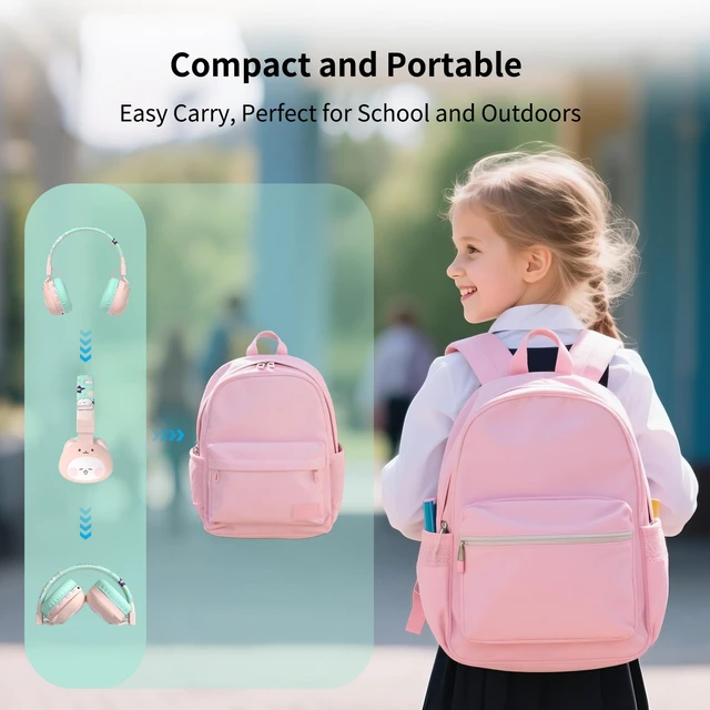 Alt view image 3 of 7 - Kids Headphones for School, 85dB Safe Cute Animal Design, Foldable Over-Ear Soft with Mic, Bluetooth 5.4, 20H Playtime, Wireless/Wired/FM/TF for School Travel Camping, Boys Girls Toddlers Gift