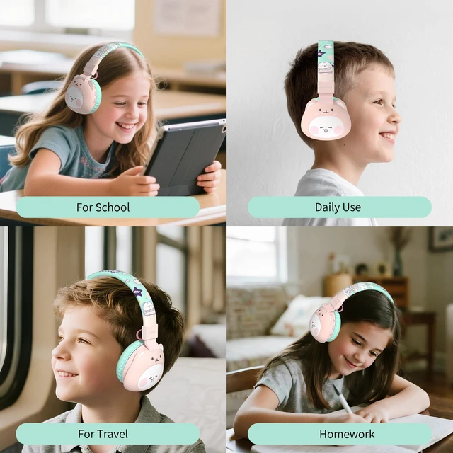 Alt view image 4 of 7 - Kids Headphones for School, 85dB Safe Cute Animal Design, Foldable Over-Ear Soft with Mic, Bluetooth 5.4, 20H Playtime, Wireless/Wired/FM/TF for School Travel Camping, Boys Girls Toddlers Gift