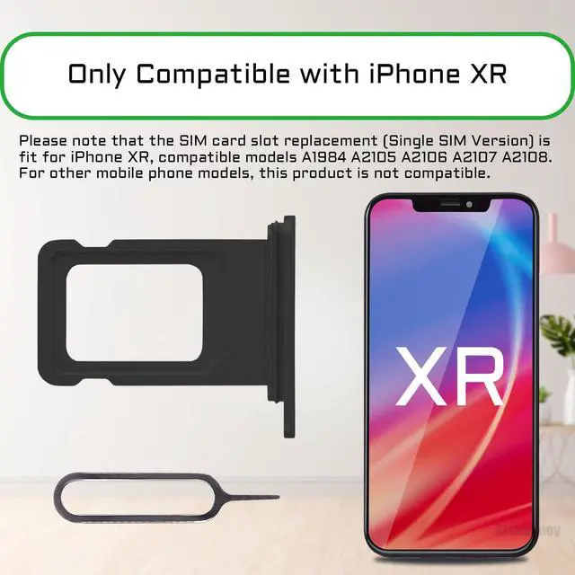 Alt view image 3 of 6 - for iPhone XR Black SIM Card Tray Holder Replacement Single SIM Version for iPhoneXR Card Slot with Waterproof Rubber Ring Repair Fix Kit Card Removal Tool for A1984 A2105 A2106 A2107 A2108