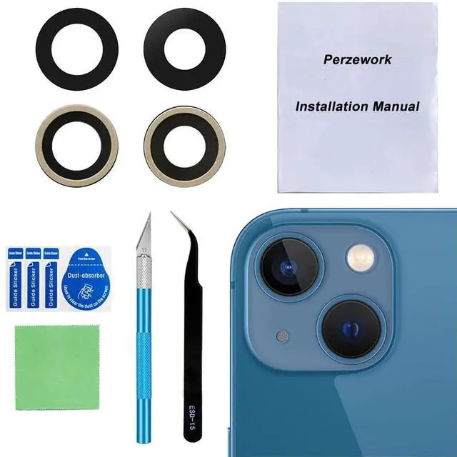 Main image of Rear Back Camera Glass Lens Replacement for iPhone 13 and iPhone 13 mini with Pre-Installed Adhesive and Repair Tool Kit