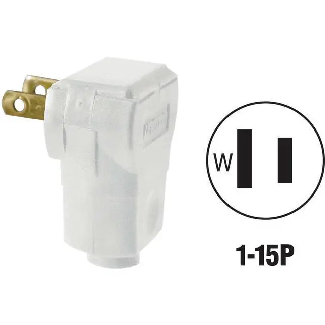 Alt view image 3 of 3 - 5 Amp, 125 Volt 2-Pole 2-Wire, Non-Polarized Angle Plug, 101AN-W, White