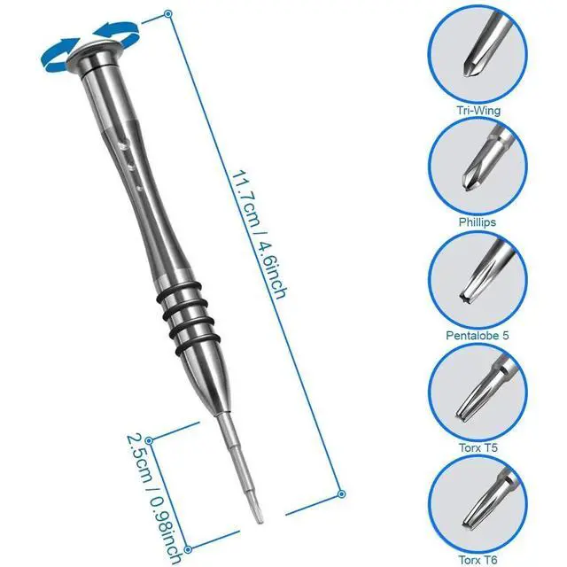 Alt view image 3 of 6 - Toolkit Compatible with Macbook Pro/Air Repair-10 in-1 Professional Screwdriver Kit-Incl. 5x Magnetic Screwdriver: Tri-wing,Phillips,Pentalobe 5,Torx T5/T6 and other Opening and Cleaning Tools