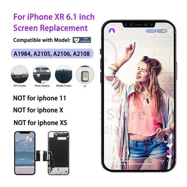 Alt view image 3 of 7 - for iPhone XR LCD Screen Replacement 6.1 inch(Model A1984, A2105, A2106, A2108) Display digitizer Assembly Touch Screen,with Frame Assembly Repair Tool