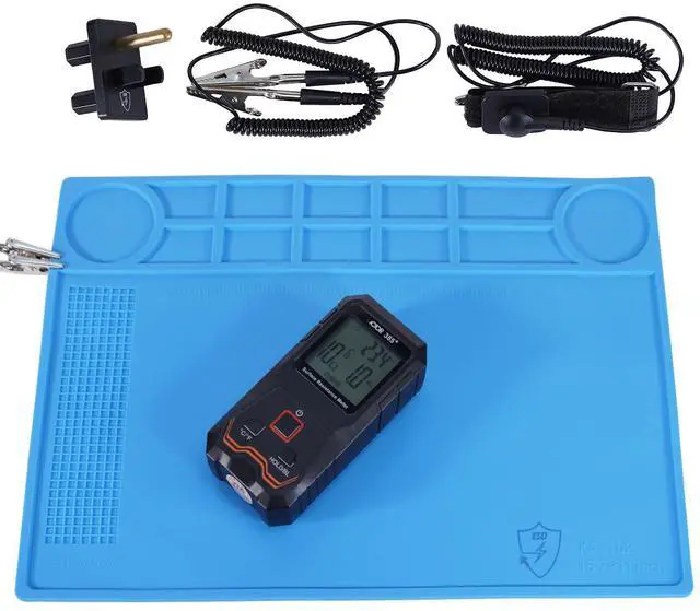Main image of Static Mat with ESD Wrist Strap and Grounding kit, Silicone Soldering Repair Work Mat 932°F Heat Resistant ESD Safe pad for Electronic, Phone, iPhone, iPad, iMac, Laptop, Computer, Watch