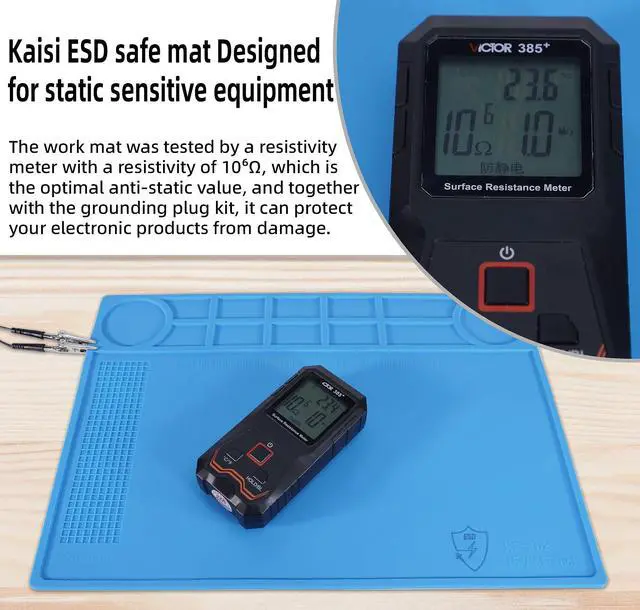 Alt view image 2 of 7 - Static Mat with ESD Wrist Strap and Grounding kit, Silicone Soldering Repair Work Mat 932°F Heat Resistant ESD Safe pad for Electronic, Phone, iPhone, iPad, iMac, Laptop, Computer, Watch