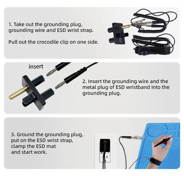 Alt view image 3 of 7 - Static Mat with ESD Wrist Strap and Grounding kit, Silicone Soldering Repair Work Mat 932°F Heat Resistant ESD Safe pad for Electronic, Phone, iPhone, iPad, iMac, Laptop, Computer, Watch