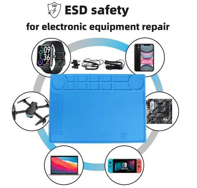 Alt view image 6 of 7 - Static Mat with ESD Wrist Strap and Grounding kit, Silicone Soldering Repair Work Mat 932°F Heat Resistant ESD Safe pad for Electronic, Phone, iPhone, iPad, iMac, Laptop, Computer, Watch