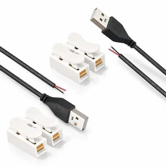 Main image of USB Pigtail Cable USB Power Cable Wire with Wire Connectors,1.64ft 24AWG 2A 5V,DIY Repair Kit,Bare Wire Open End,Pure Copper,Black,2-Pack