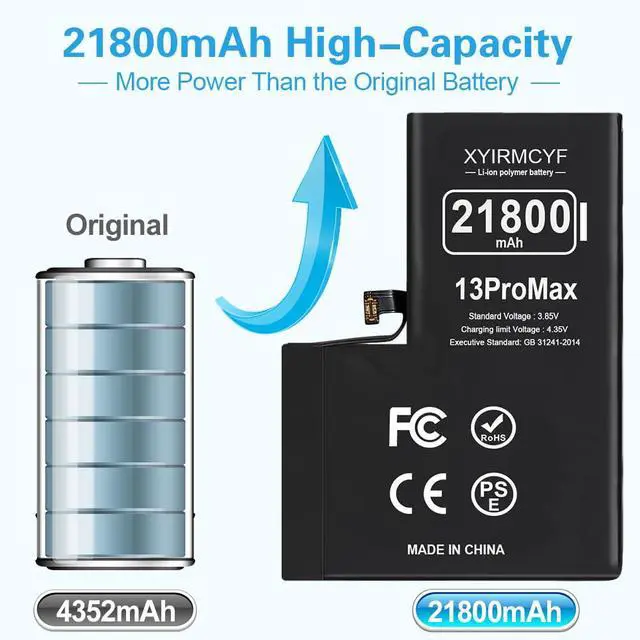 Alt view image 2 of 7 - 21800mAh Super Capacity Battery Compatible with iPhone 13 Pro Max, 0 Cycle Li-Polymer Replacement Battery for iPhone 13 Pro Max, with Professional Repair Tool Kit