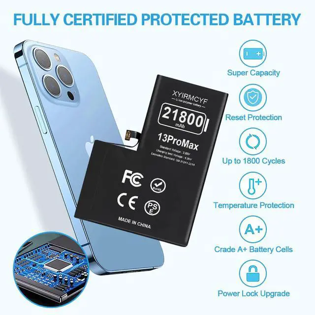Alt view image 6 of 7 - 21800mAh Super Capacity Battery Compatible with iPhone 13 Pro Max, 0 Cycle Li-Polymer Replacement Battery for iPhone 13 Pro Max, with Professional Repair Tool Kit