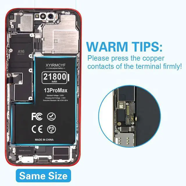 Alt view image 5 of 7 - 21800mAh Super Capacity Battery Compatible with iPhone 13 Pro Max, 0 Cycle Li-Polymer Replacement Battery for iPhone 13 Pro Max, with Professional Repair Tool Kit