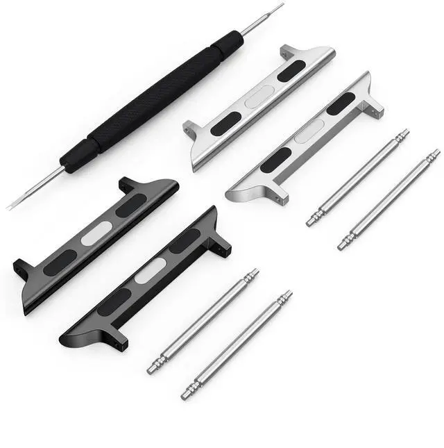 Main image of Stainless Steel Connector Replaceable Metal Connection Adapter with Replacement Tool for Apple Watch Bands (Straps 20mm-22mm) (2 pairs (Black+Silver), 38/40/41/42(Series 10)mm + 20mm Spring Bar)