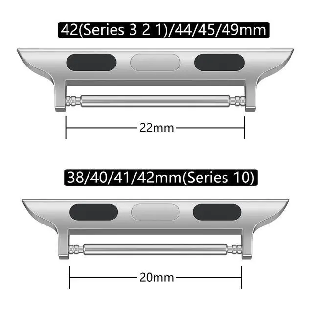 Alt view image 2 of 7 - Stainless Steel Connector Replaceable Metal Connection Adapter with Replacement Tool for Apple Watch Bands (Straps 20mm-22mm) (2 pairs (Black+Silver), 38/40/41/42(Series 10)mm + 20mm Spring Bar)