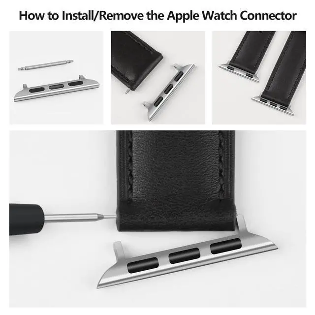 Alt view image 6 of 7 - Stainless Steel Connector Replaceable Metal Connection Adapter with Replacement Tool for Apple Watch Bands (Straps 20mm-22mm) (2 pairs (Black+Silver), 38/40/41/42(Series 10)mm + 20mm Spring Bar)