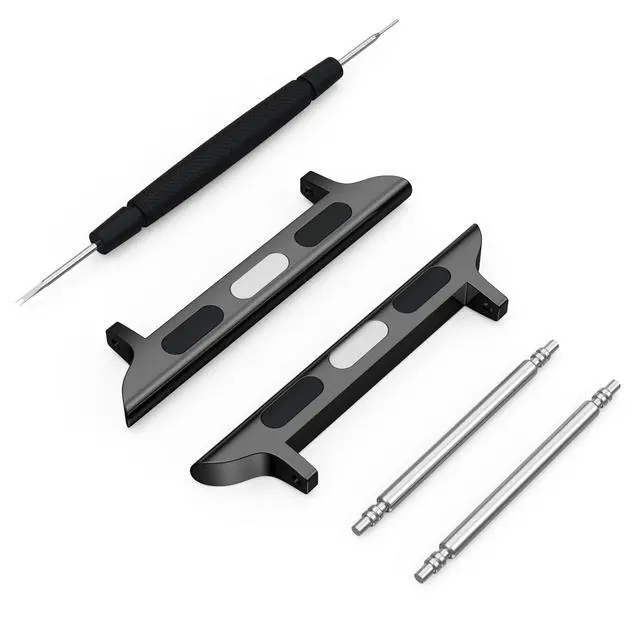 Alt view image 7 of 7 - Stainless Steel Connector Replaceable Metal Connection Adapter with Replacement Tool for Apple Watch Bands (Straps 20mm-22mm) (2 pairs (Black+Silver), 38/40/41/42(Series 10)mm + 20mm Spring Bar)