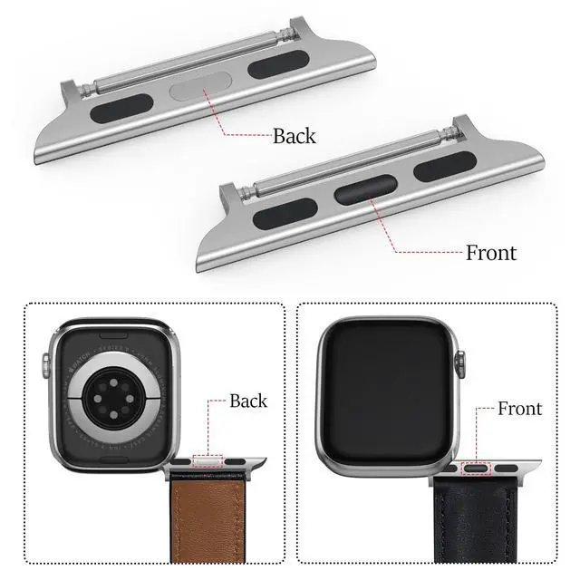 Alt view image 3 of 7 - Stainless Steel Connector Replaceable Metal Connection Adapter with Replacement Tool for Apple Watch Bands (Straps 20mm-22mm) (2 pairs (Black+Silver), 38/40/41/42(Series 10)mm + 20mm Spring Bar)