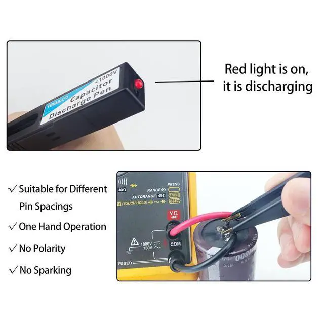 Alt view image 2 of 7 - Capacitor Discharge Pen, FDB1, 10-1000V, Rectangular, Metal, Fast Discharging, High Voltage Repair Tool