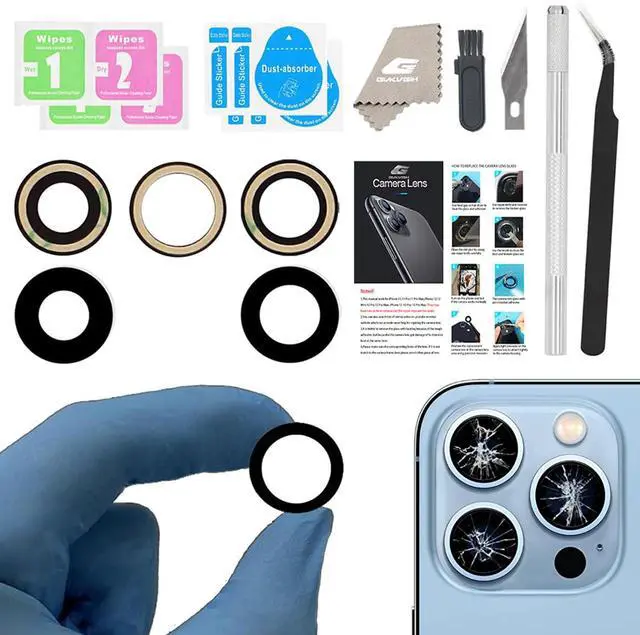 Main image of Camera Lens Covers Replacement for iPhone 13 Pro & 13Pro Max Back Camera Len Glass Replacement with Double-sided Adhesive & Repair Tool Kit (For 13Pro/13Pro Max)