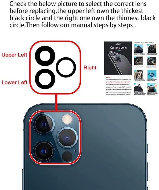 Alt view image 4 of 6 - Camera Lens Covers Replacement for iPhone 13 Pro & 13Pro Max Back Camera Len Glass Replacement with Double-sided Adhesive & Repair Tool Kit (For 13Pro/13Pro Max)