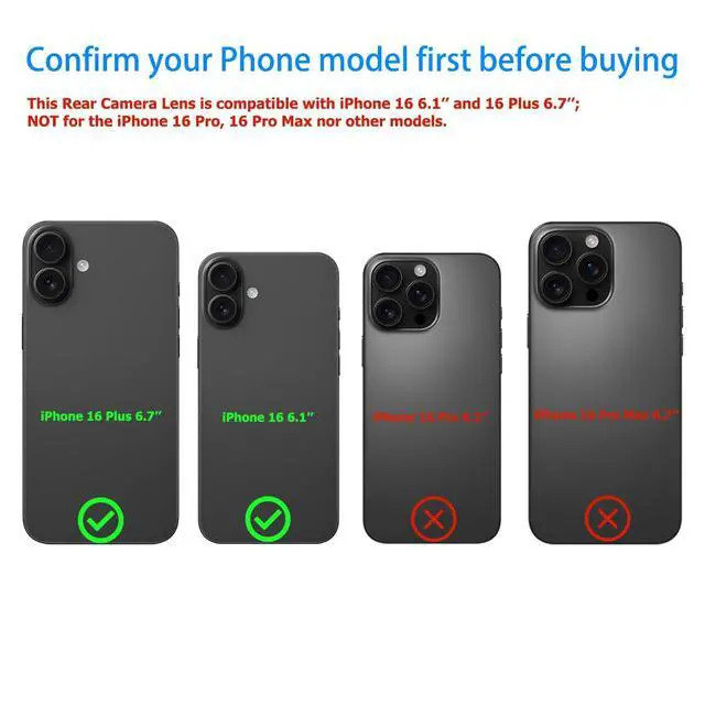 Alt view image 2 of 7 - 2 Packs Rear Camera Lens Glass Replacement Kits for iPhone 16 & 16 Plus Pre-Installed Adhesive with Installation Manual and Repair Tools