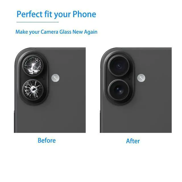 Alt view image 5 of 7 - 2 Packs Rear Camera Lens Glass Replacement Kits for iPhone 16 & 16 Plus Pre-Installed Adhesive with Installation Manual and Repair Tools