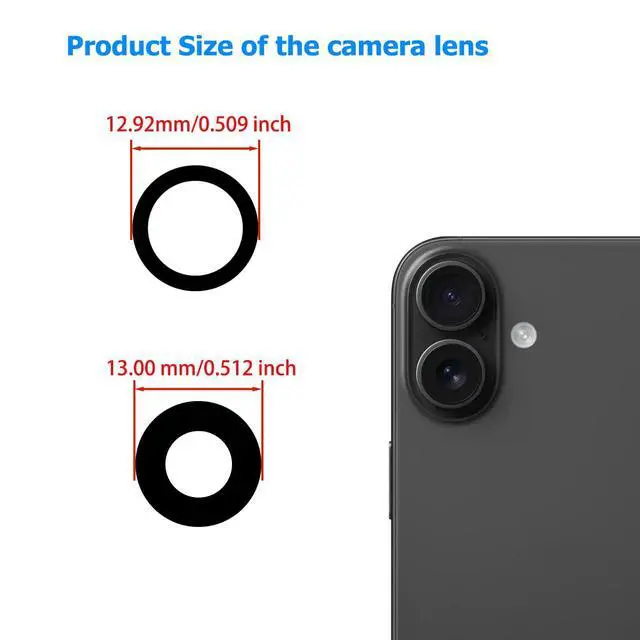 Alt view image 7 of 7 - 2 Packs Rear Camera Lens Glass Replacement Kits for iPhone 16 & 16 Plus Pre-Installed Adhesive with Installation Manual and Repair Tools