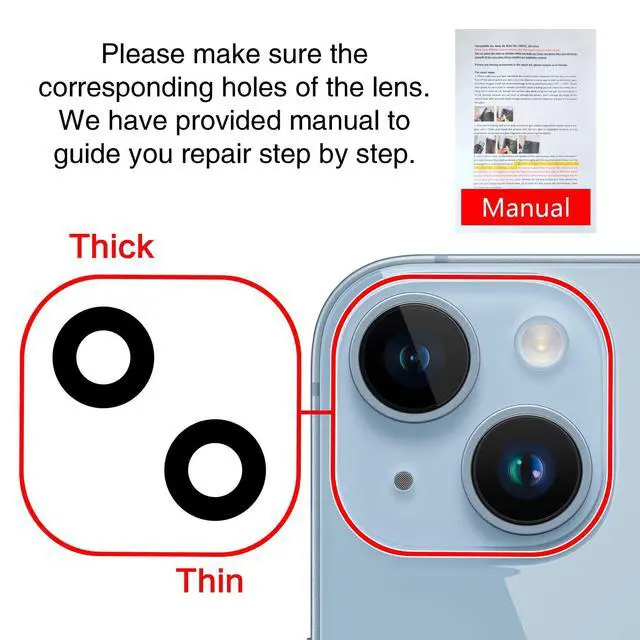 Alt view image 6 of 6 - 2PCS Back Rear Camera Lens Glass Replacement for iPhone 14 and 14 Plus Camera Glass Lens Replacement with Pre-Installed Adhesive + Repair Tool Kit + Installation Manual