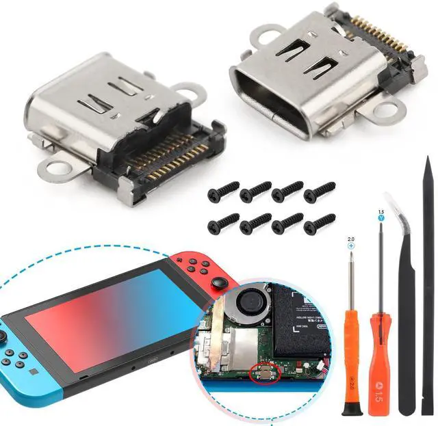 Main image of 2 Pack for Nintendo Switch Charging Port Replacement For Nintendo Switch Dock Connector NS Switch USB Type C Charge Power Socket Jack Port Console Accessories (With Screws and Repair Tools)