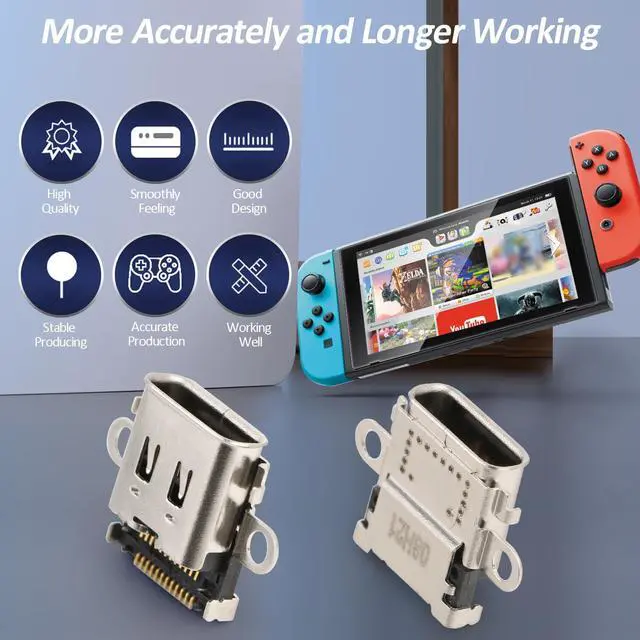 Alt view image 4 of 7 - 2 Pack for Nintendo Switch Charging Port Replacement For Nintendo Switch Dock Connector NS Switch USB Type C Charge Power Socket Jack Port Console Accessories (With Screws and Repair Tools)