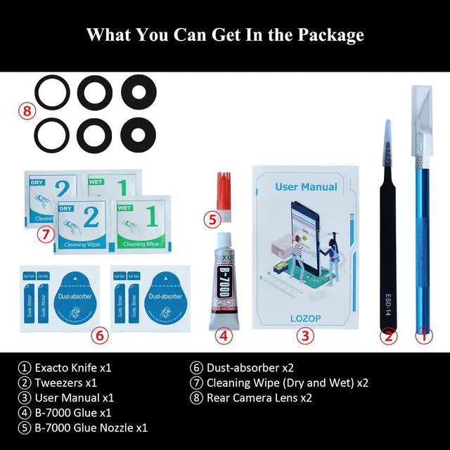 Alt view image 4 of 6 - 2 Sets Rear Camera Glass Replacement with Adhesive Pre-Installed, Repair Tools and Installation Manual Compatible with iPhone 15 Pro