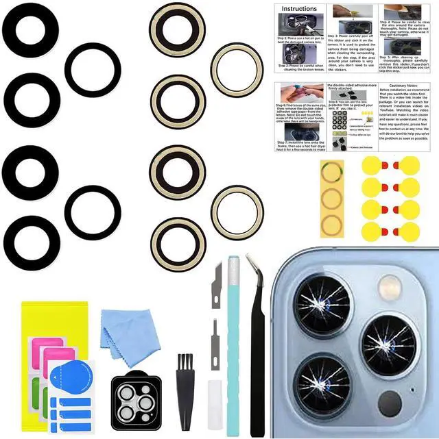 Main image of 2 Sets for iPhone 13 Pro and iPhone 13 Pro Max Camera Lens Replacement, OEM Original Camera Glass Lens with Pre-Installed Adhesive+Repair Tools