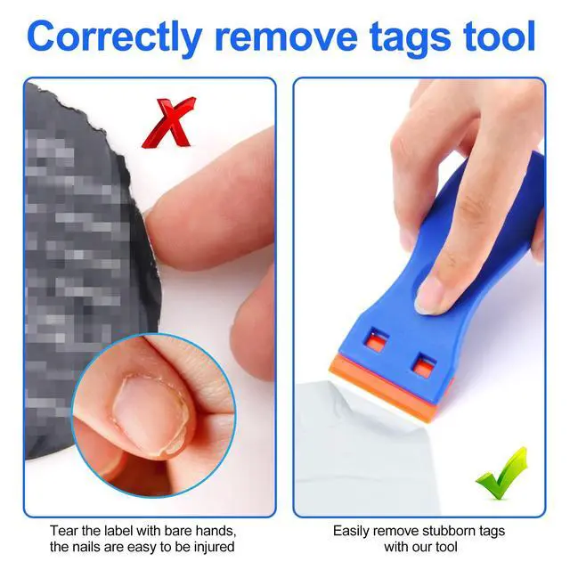 Alt view image 4 of 7 - 4 Pcs Plastic Razor Blade Scraper and 100 Pcs Blades, Remove Label Decal Tool Forwithout Scratches Plastic Razor Blade Scraper, Adhesive Remover for Stickers, Gaskets and Paints on Window Car Glass
