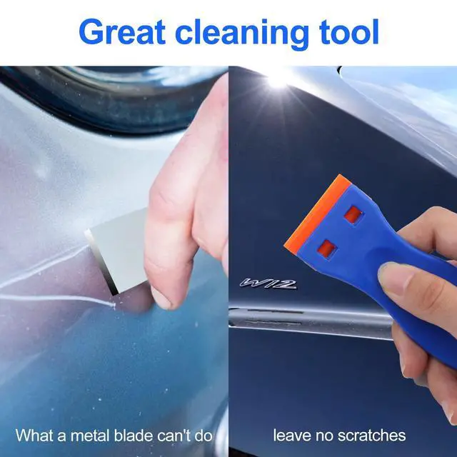 Alt view image 5 of 7 - 4 Pcs Plastic Razor Blade Scraper and 100 Pcs Blades, Remove Label Decal Tool Forwithout Scratches Plastic Razor Blade Scraper, Adhesive Remover for Stickers, Gaskets and Paints on Window Car Glass