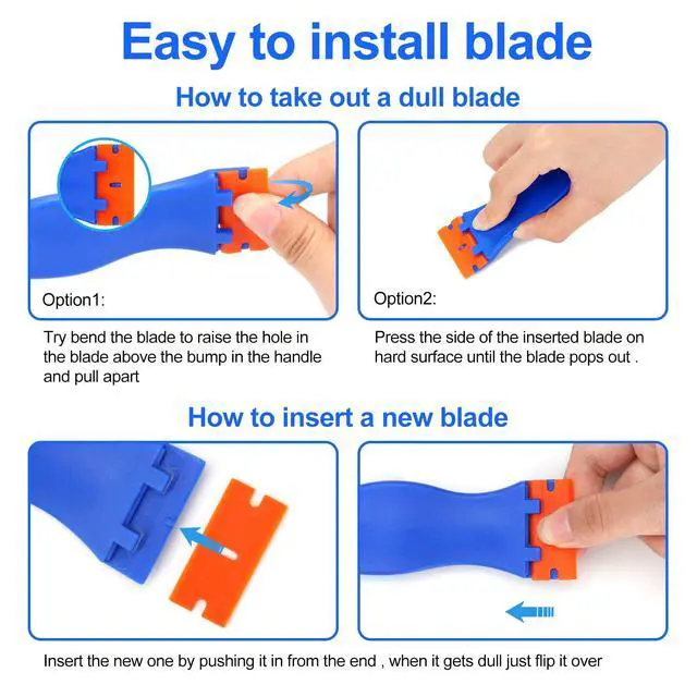 Alt view image 7 of 7 - 4 Pcs Plastic Razor Blade Scraper and 100 Pcs Blades, Remove Label Decal Tool Forwithout Scratches Plastic Razor Blade Scraper, Adhesive Remover for Stickers, Gaskets and Paints on Window Car Glass