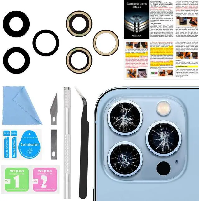 Main image of Back Camera Lens Glass Replacement for iPhone 13 Pro and 13 Pro Max, Rear Lens Glass Replacement kit with Pre-Installed Adhesive + Installation Manual + Repair Tool Kit